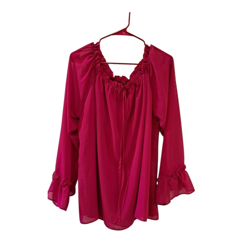 Randolph Duke spirited Vibrant Pink Blouse elastic neck size 1X